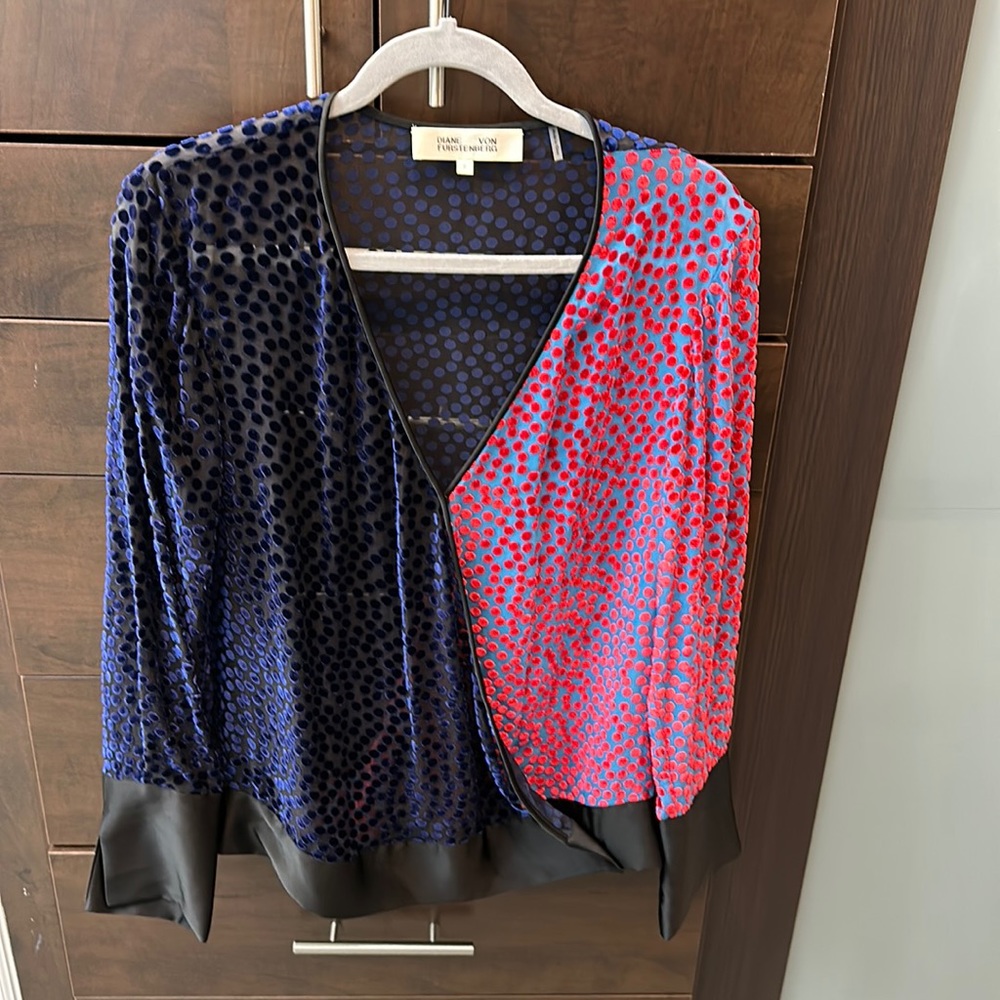 DVF wrap polka dot blouse, size small
